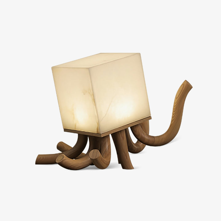 Alabaster Cube Table Lamp Carved Wood Root Base 15.3 in Set of 2 1