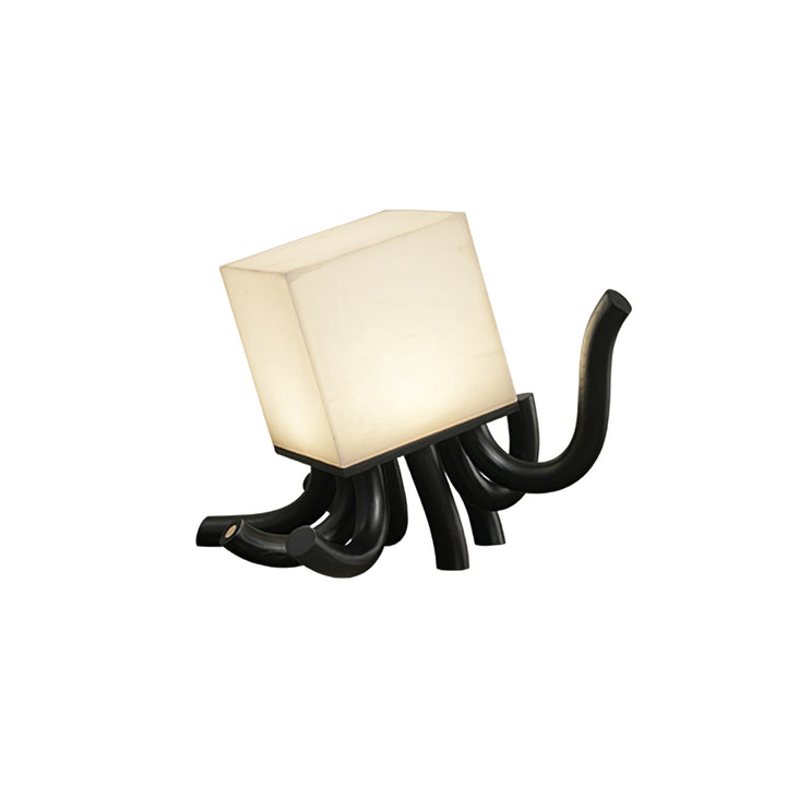 Alabaster Cube Table Lamp Carved Wood Root Base 15.3 in Set of 2 Black & White 1