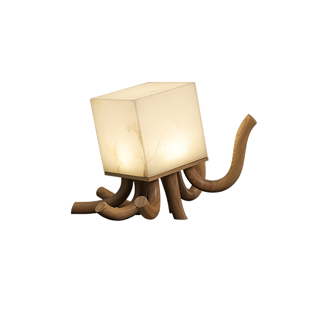 Alabaster Cube Table Lamp Carved Wood Root Base 15.3 in Set of 2 Natural Wood & White 1