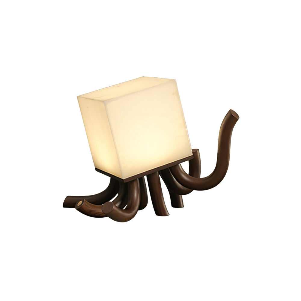 Alabaster Cube Table Lamp Carved Wood Root Base 15.3 in Set of 2 Walnut & White 1