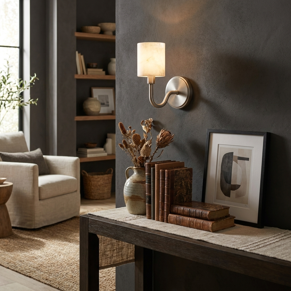 Alabaster Cylinder Wall Sconce Curved Arm 4.7 x 11 in 2