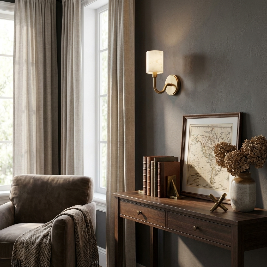 Alabaster Cylinder Wall Sconce Curved Arm 4.7 x 11 in 5