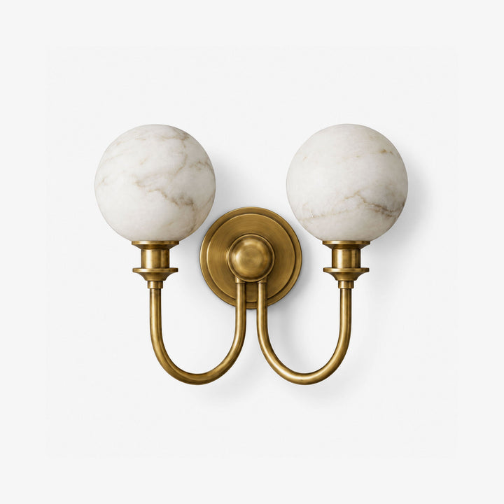 Alabaster Double Wall Sconce Two Globes Curved Arms 13.5 in 1