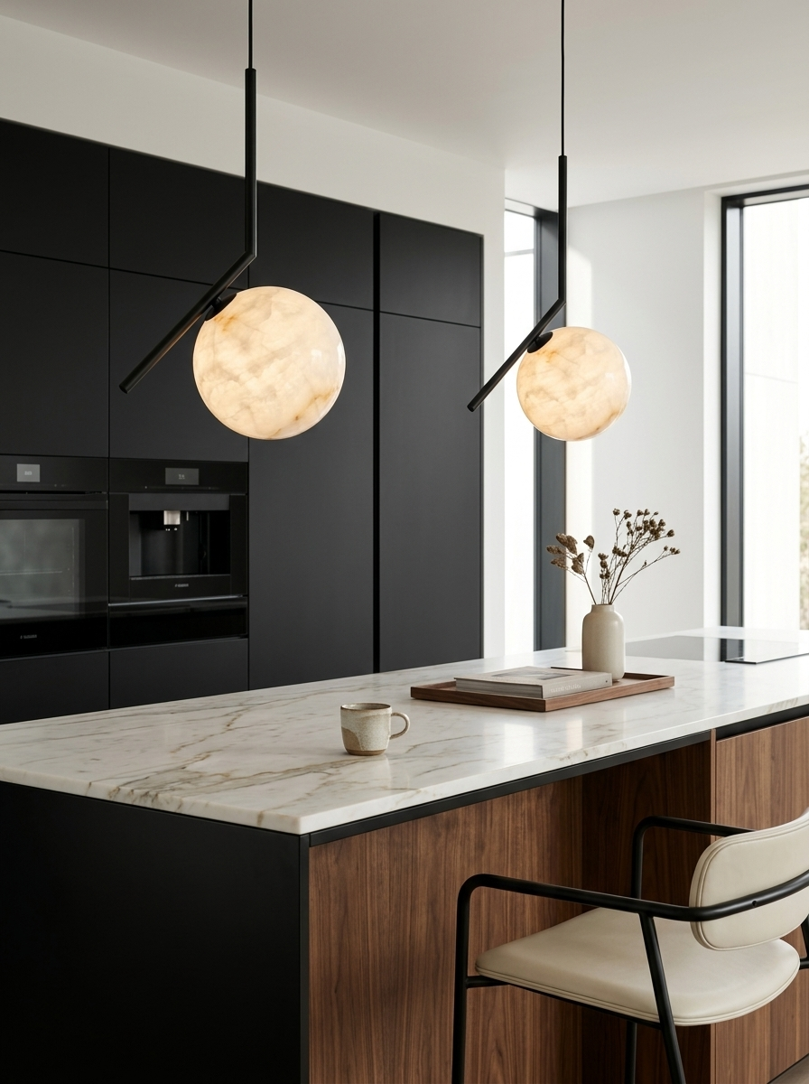 Alabaster Globe Pendant Light Angled Metal Rod 9.1 in 6