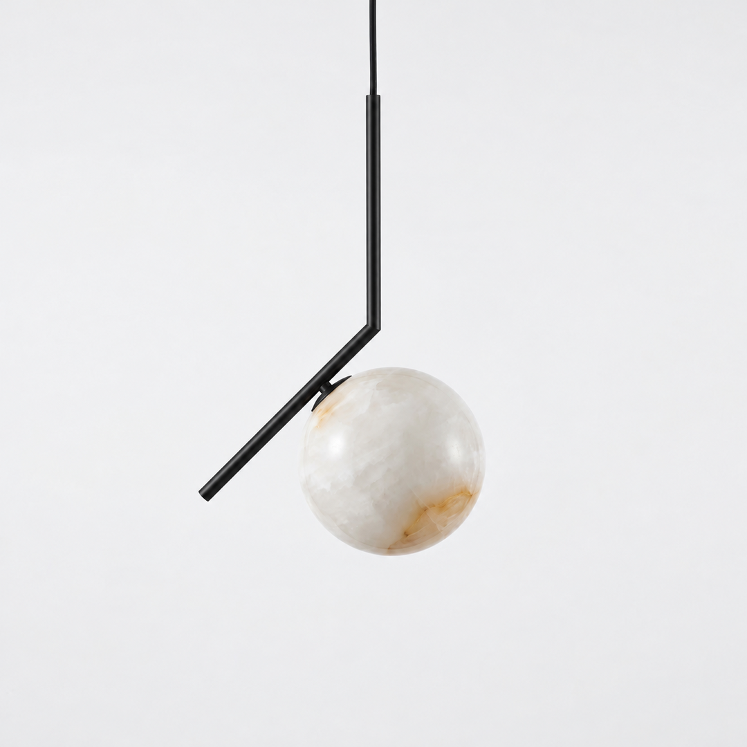 Alabaster Globe Pendant Light Angled Metal Rod 9.1 in Black 1