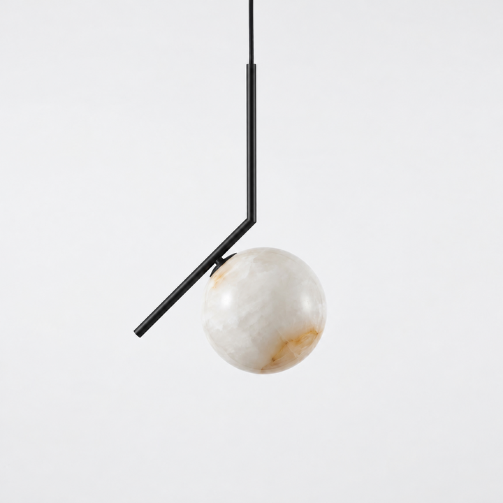 Alabaster Globe Pendant Light Angled Metal Rod 9.1 in Black 1