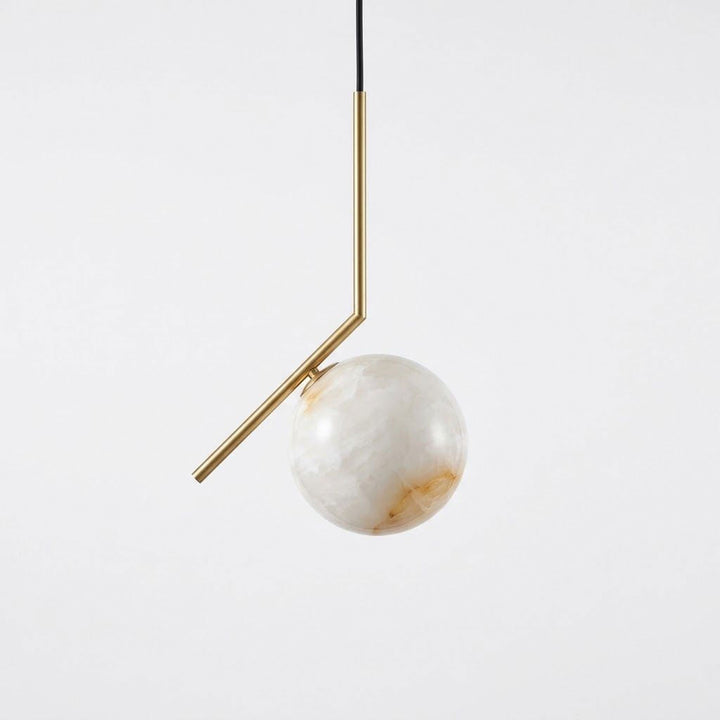Alabaster Globe Pendant Light Angled Metal Rod 9.1 in Brass 1