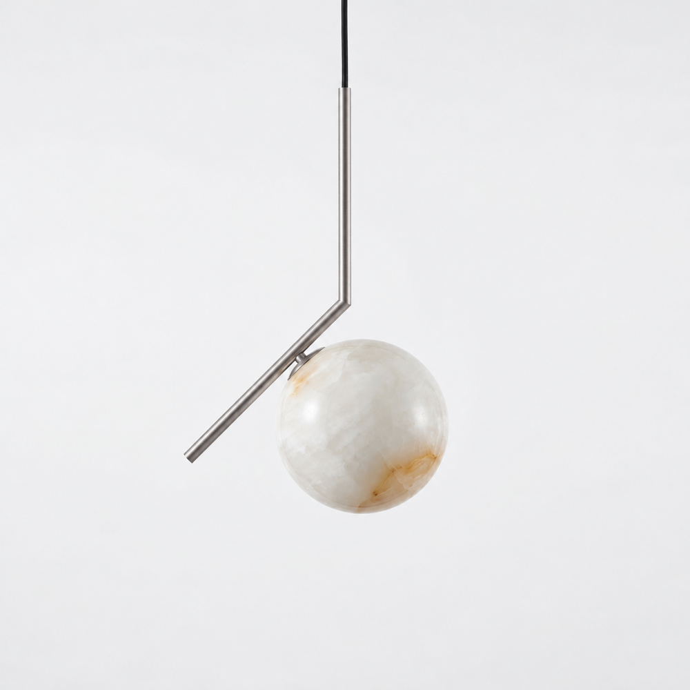 Alabaster Globe Pendant Light Angled Metal Rod 9.1 in Brushed Nickel 1