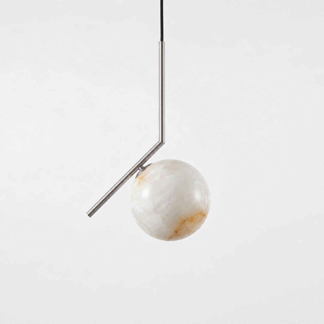 Alabaster Globe Pendant Light Angled Metal Rod 9.1 in Brushed Nickel 1