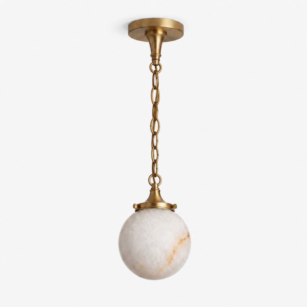 Alabaster Globe Pendant Light Metal Link Chain 5.9 in 1
