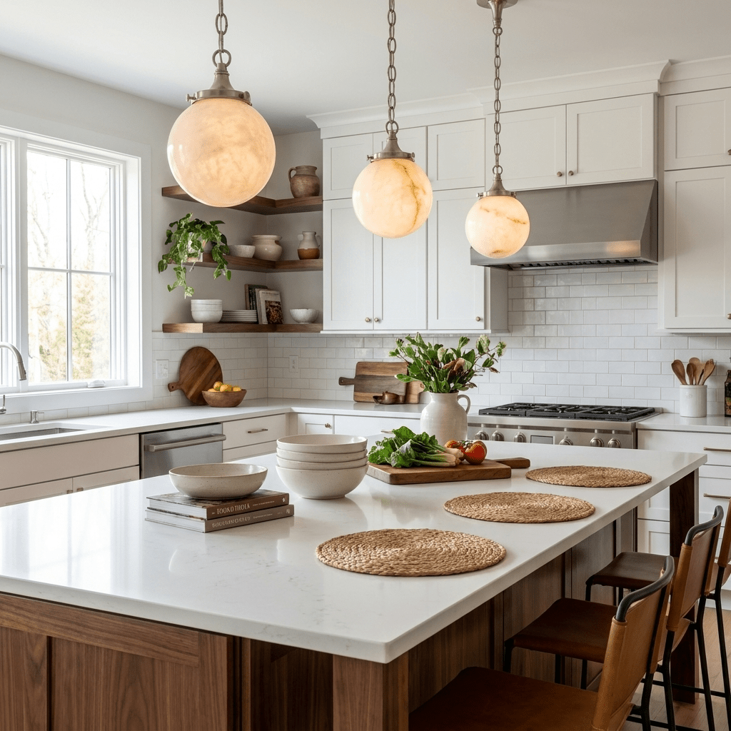 Alabaster Globe Pendant Light Metal Link Chain 5.9 in 2