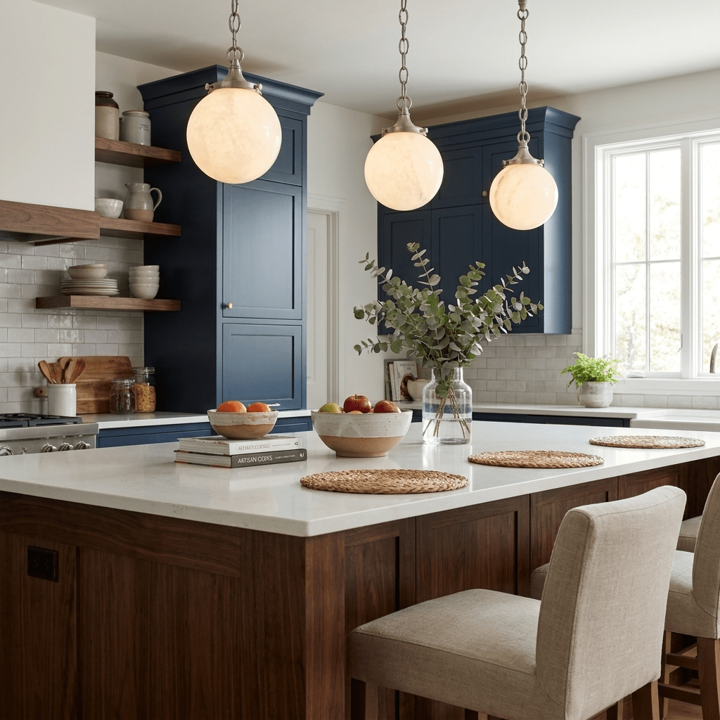 Alabaster Globe Pendant Light Metal Link Chain 5.9 in 7