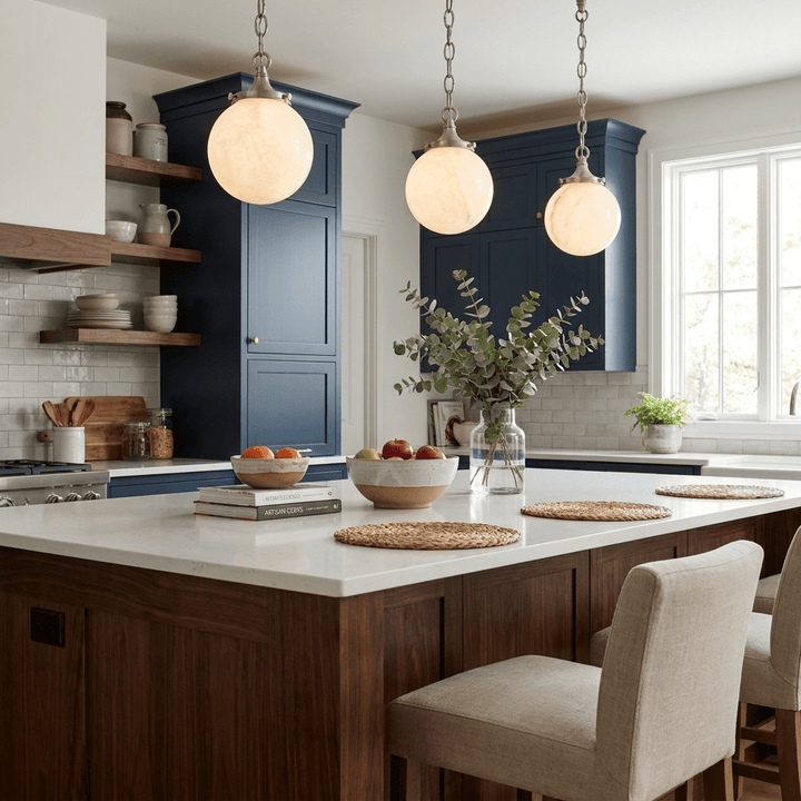 Alabaster Globe Pendant Light Metal Link Chain 5.9 in 7