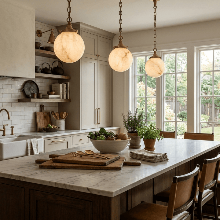 Alabaster Globe Pendant Light Metal Link Chain 5.9 in 8