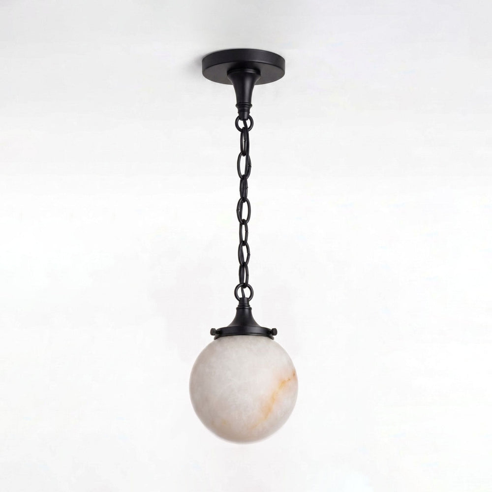 Alabaster Globe Pendant Light Metal Link Chain 5.9 in Black 1