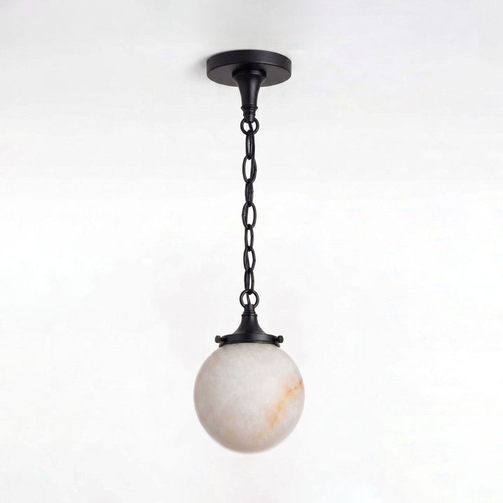 Alabaster Globe Pendant Light Metal Link Chain 5.9 in Black 1