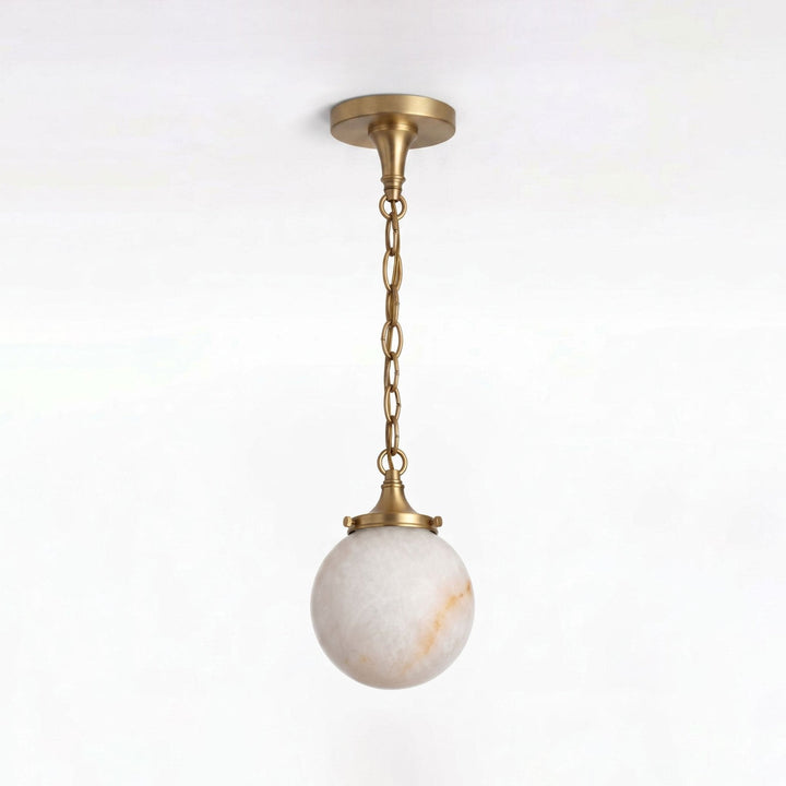 Alabaster Globe Pendant Light Metal Link Chain 5.9 in Brass 1