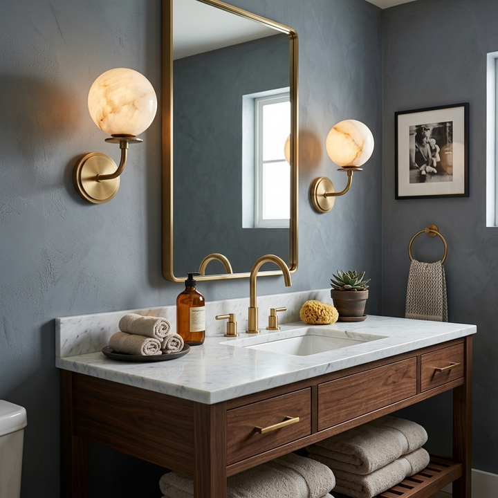 Alabaster Globe Wall Sconce Curved Arm Bobeche 12.2 in 2