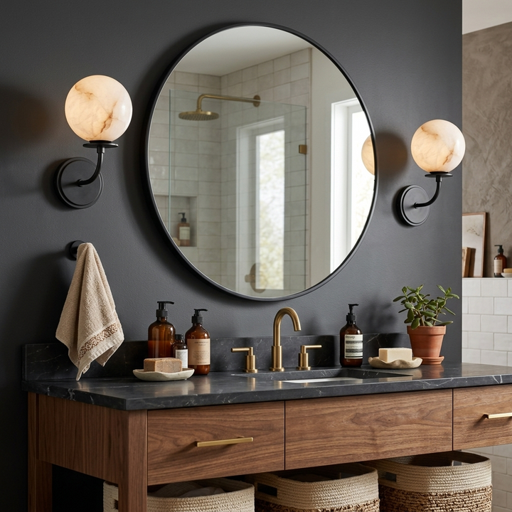 Alabaster Globe Wall Sconce Curved Arm Bobeche 12.2 in 4