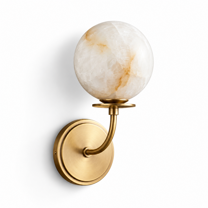 Alabaster Globe Wall Sconce Curved Arm Bobeche 12.2 in 5