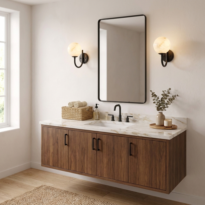 Alabaster Globe Wall Sconce Curved J Arm 9.8 in Set of 3 5