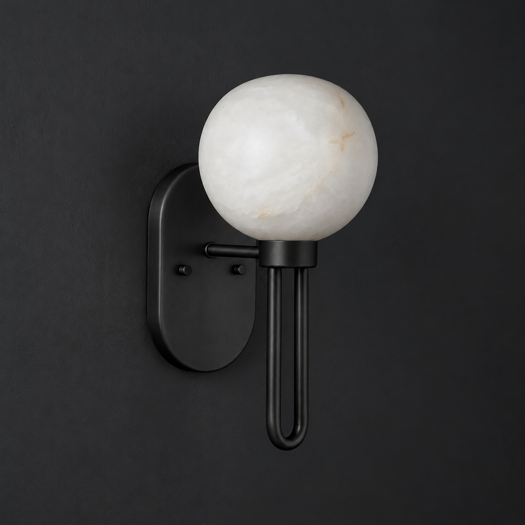 Alabaster Globe Wall Sconce U Loop Arm 13.8 in Set of 2 Black 1