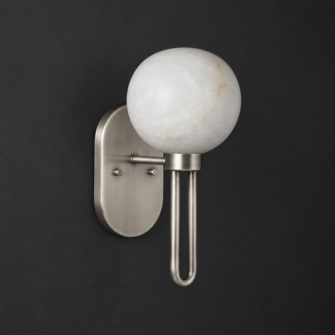 Alabaster Globe Wall Sconce U Loop Arm 13.8 in Set of 2 Brushed Nickel 1