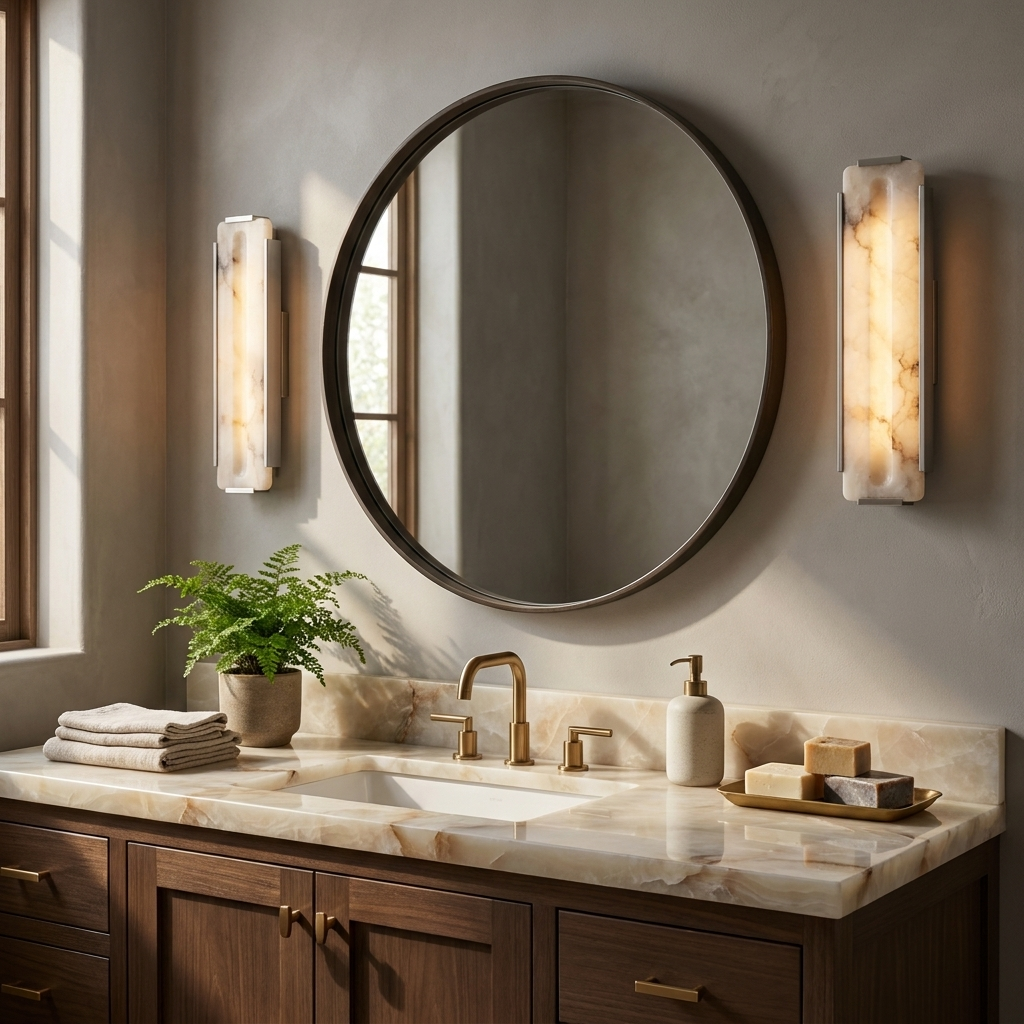 Alabaster Panel Wall Sconce Carved Stone LED 21.7 in 2