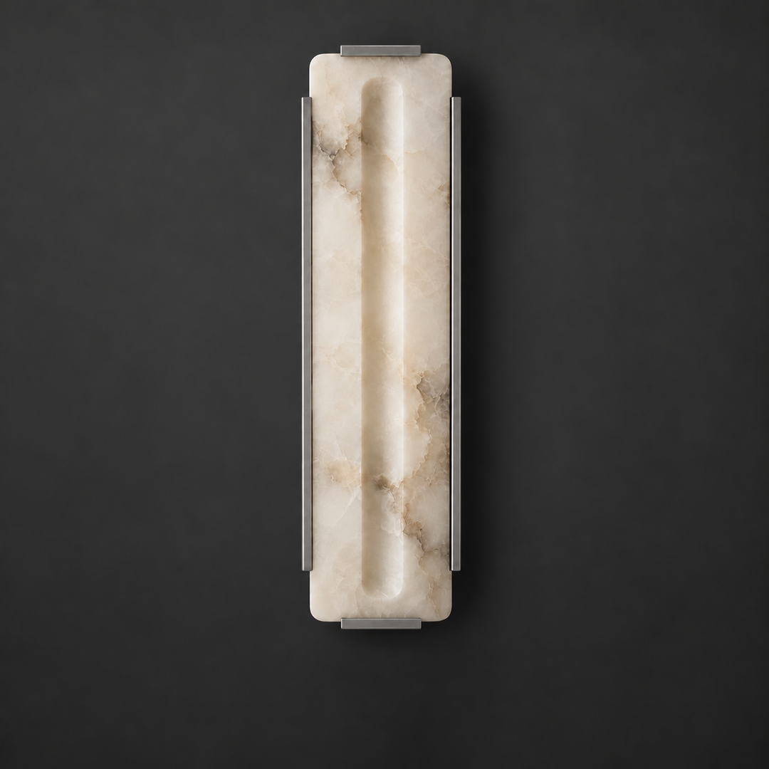 Alabaster Panel Wall Sconce Carved Stone LED 21.7 in Brushed Nickel 1
