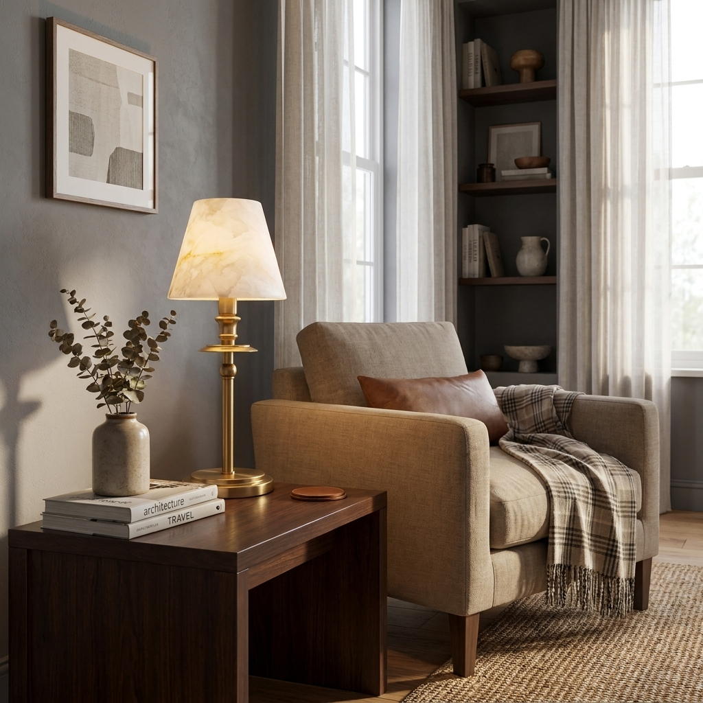 Alabaster Shade Candlestick Table Lamp 12.2 in 2