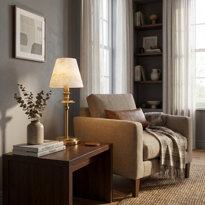 Alabaster Shade Candlestick Table Lamp 12.2 in 2