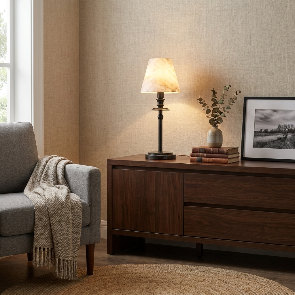 Alabaster Shade Candlestick Table Lamp 12.2 in 4