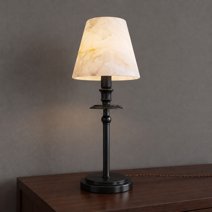 Alabaster Shade Candlestick Table Lamp 12.2 in Black 1