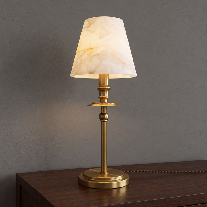 Alabaster Shade Candlestick Table Lamp 12.2 in Brass 1