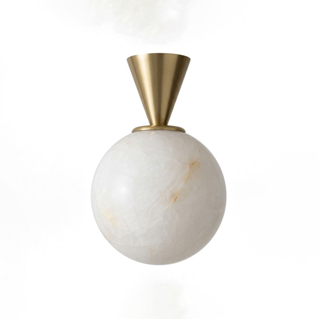 Alabaster Sphere Flush Ceiling Light Cone Canopy 5.9 in Brass 1