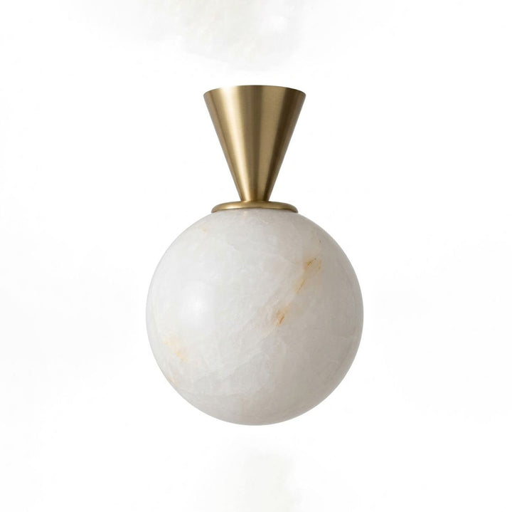 Alabaster Sphere Flush Ceiling Light Cone Canopy 5.9 in Brass 1