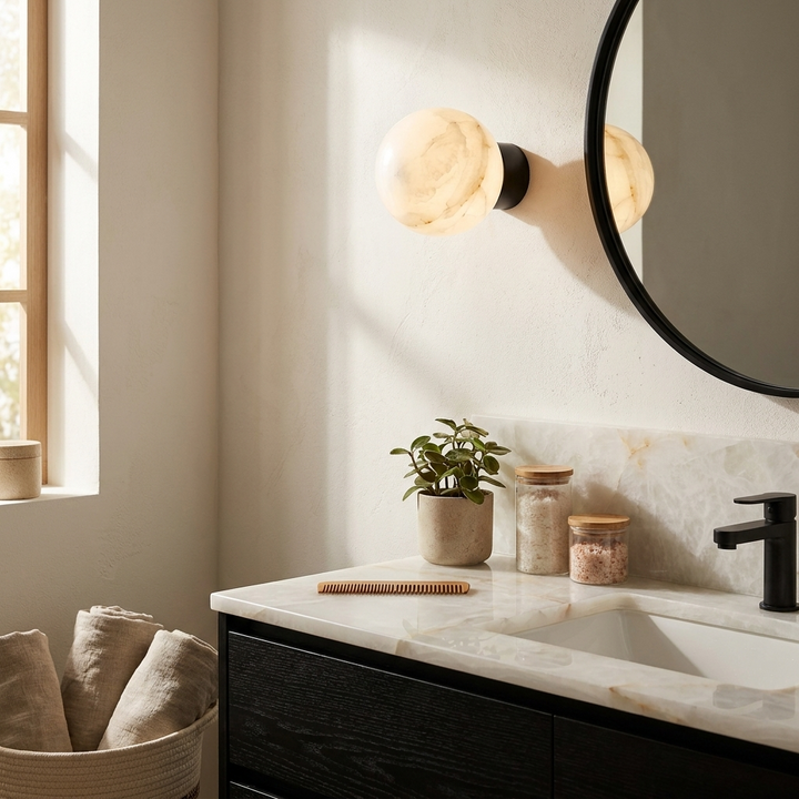 Alabaster Sphere Wall Sconce Round Mount 5.9 in Set of 2 3