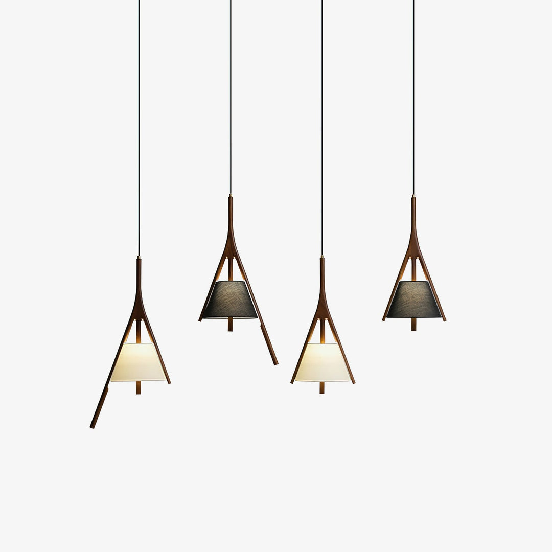Angled Wood Arm Pendant Light Black Cone Shade 9.8 in Set of 3 3