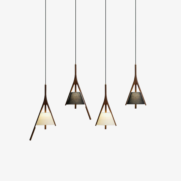Angled Wood Arm Pendant Light Black Cone Shade 9.8 in Set of 3 3