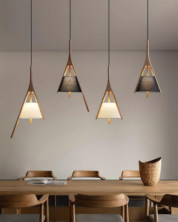 Angled Wood Arm Pendant Light Black Cone Shade 9.8 in Set of 3 4