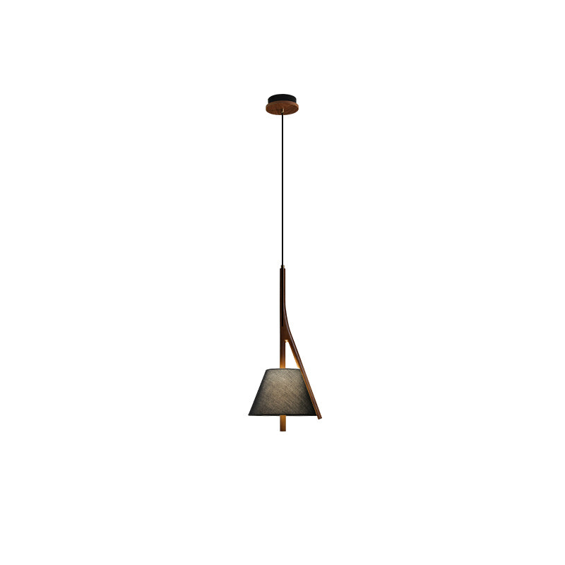 Angled Wood Arm Pendant Light Black Cone Shade 9.8 in Set of 3 Walnut 1