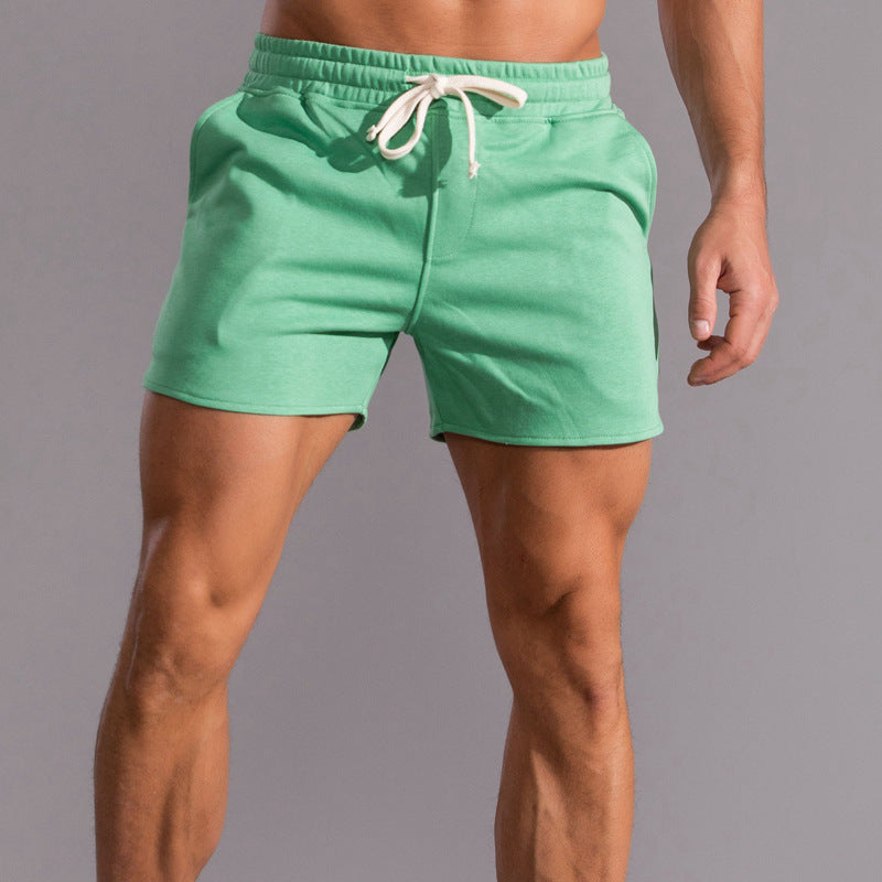 Athletic Curved Hem Cotton Blend Drawstring Shorts Set of 3 Green 1