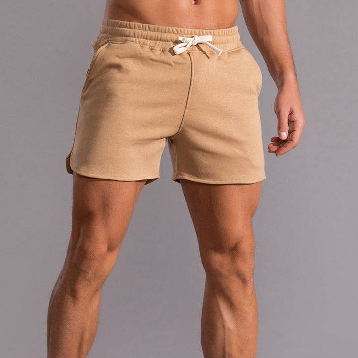 Athletic Curved Hem Cotton Blend Drawstring Shorts Set of 3 Khaki 1