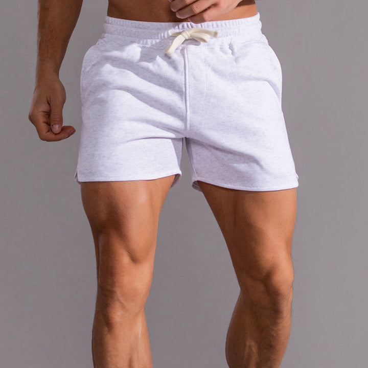 Athletic Curved Hem Cotton Blend Drawstring Shorts Set of 3 White 1