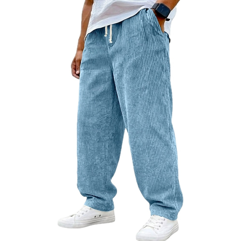 Baggy Fit Corduroy Drawstring Pants Blue 1