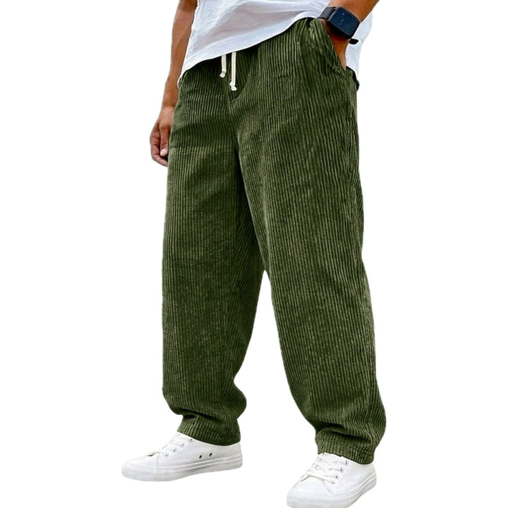Baggy Fit Corduroy Drawstring Pants Olive 1
