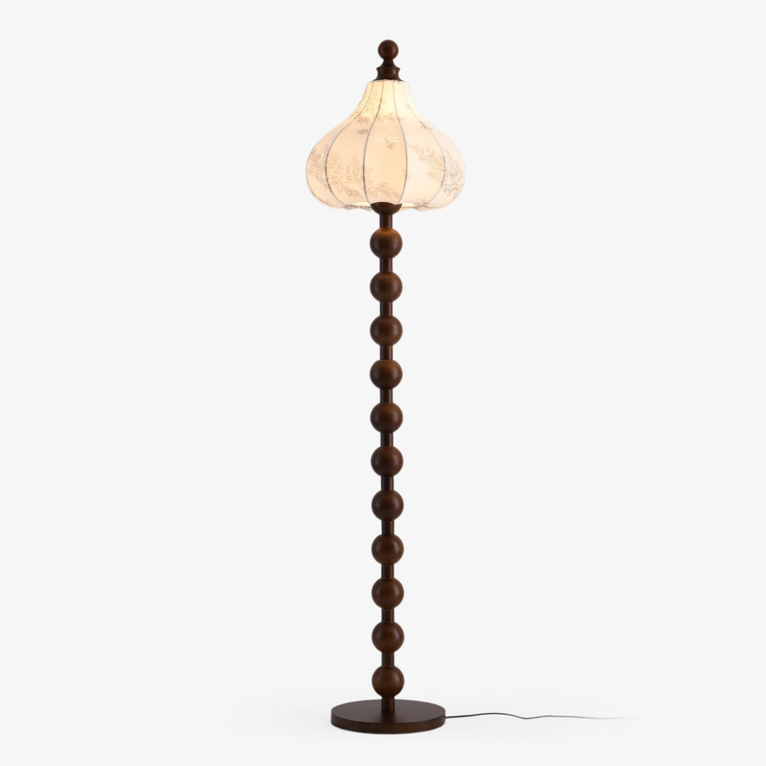 Beaded Wood Floor Lamp Carved White Fabric Shade 64.9 in Set of 3 1