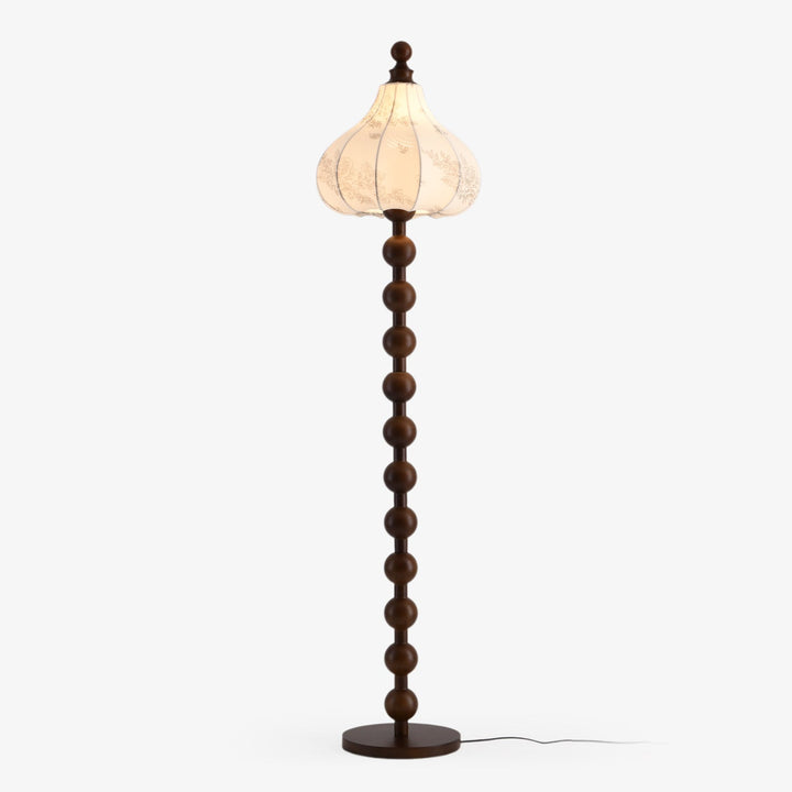 Beaded Wood Floor Lamp Carved White Fabric Shade 64.9 in Set of 3 1