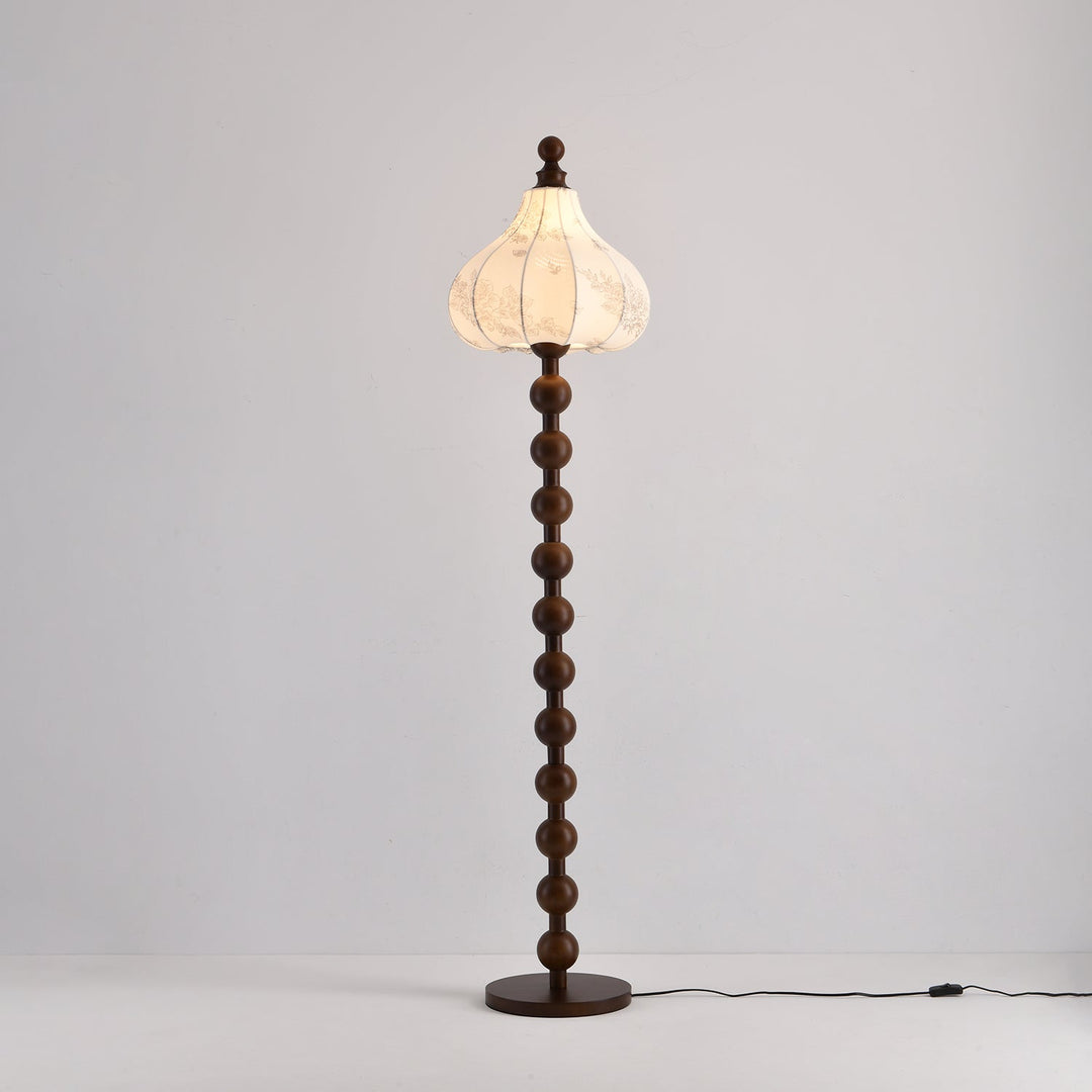 Beaded Wood Floor Lamp Carved White Fabric Shade 64.9 in Set of 3 2