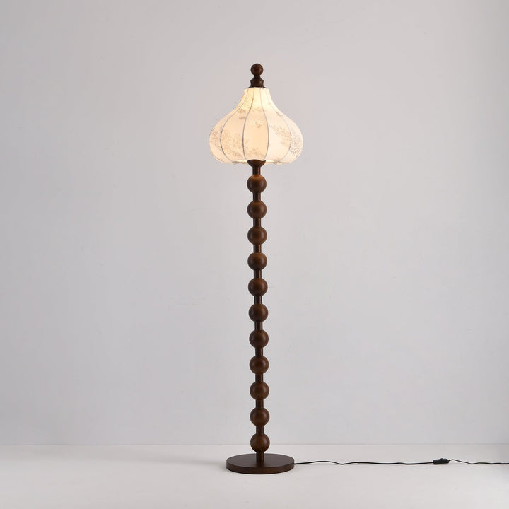 Beaded Wood Floor Lamp Carved White Fabric Shade 64.9 in Set of 3 2